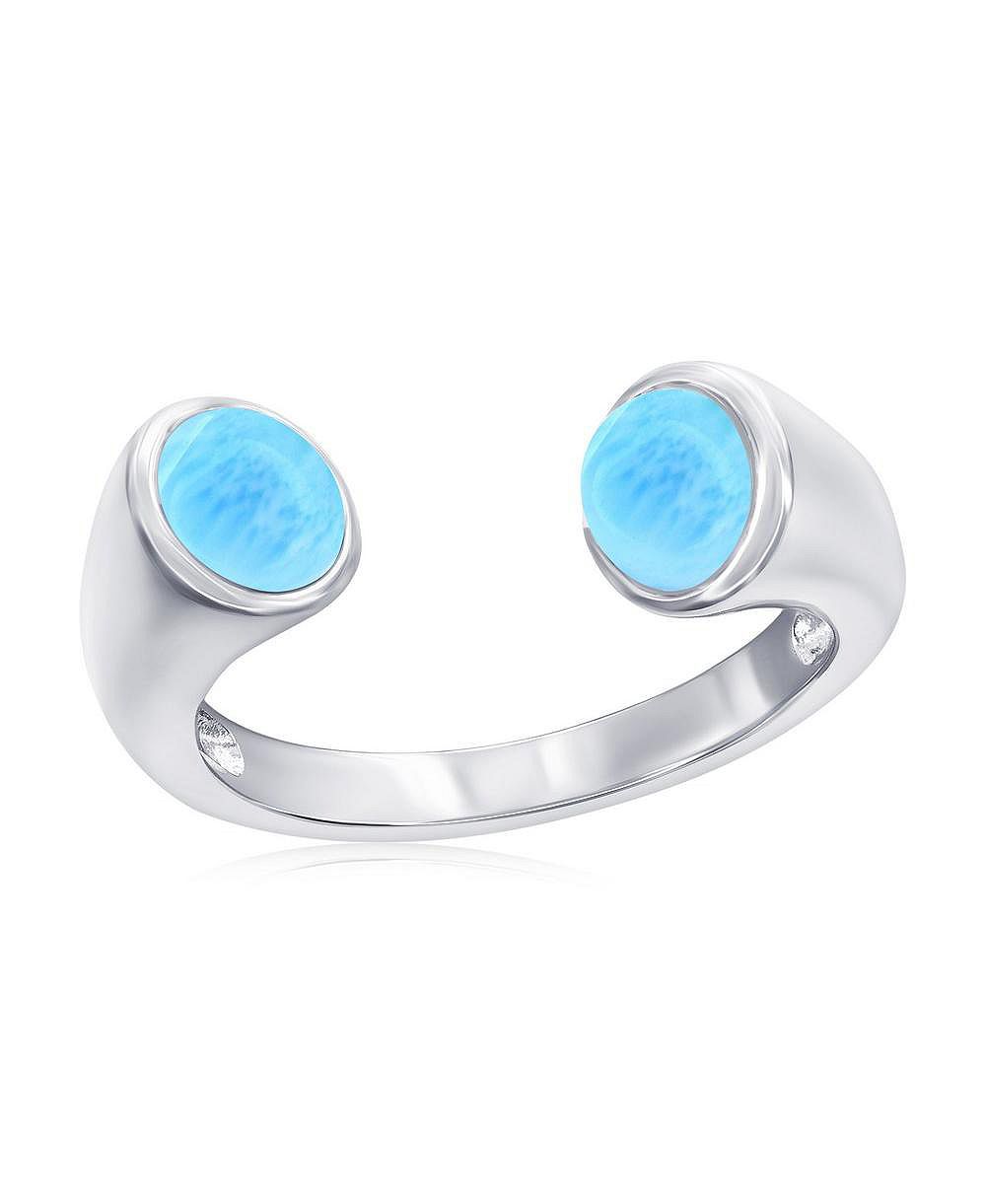 Sterling Silver, Double Round Larimar Ring