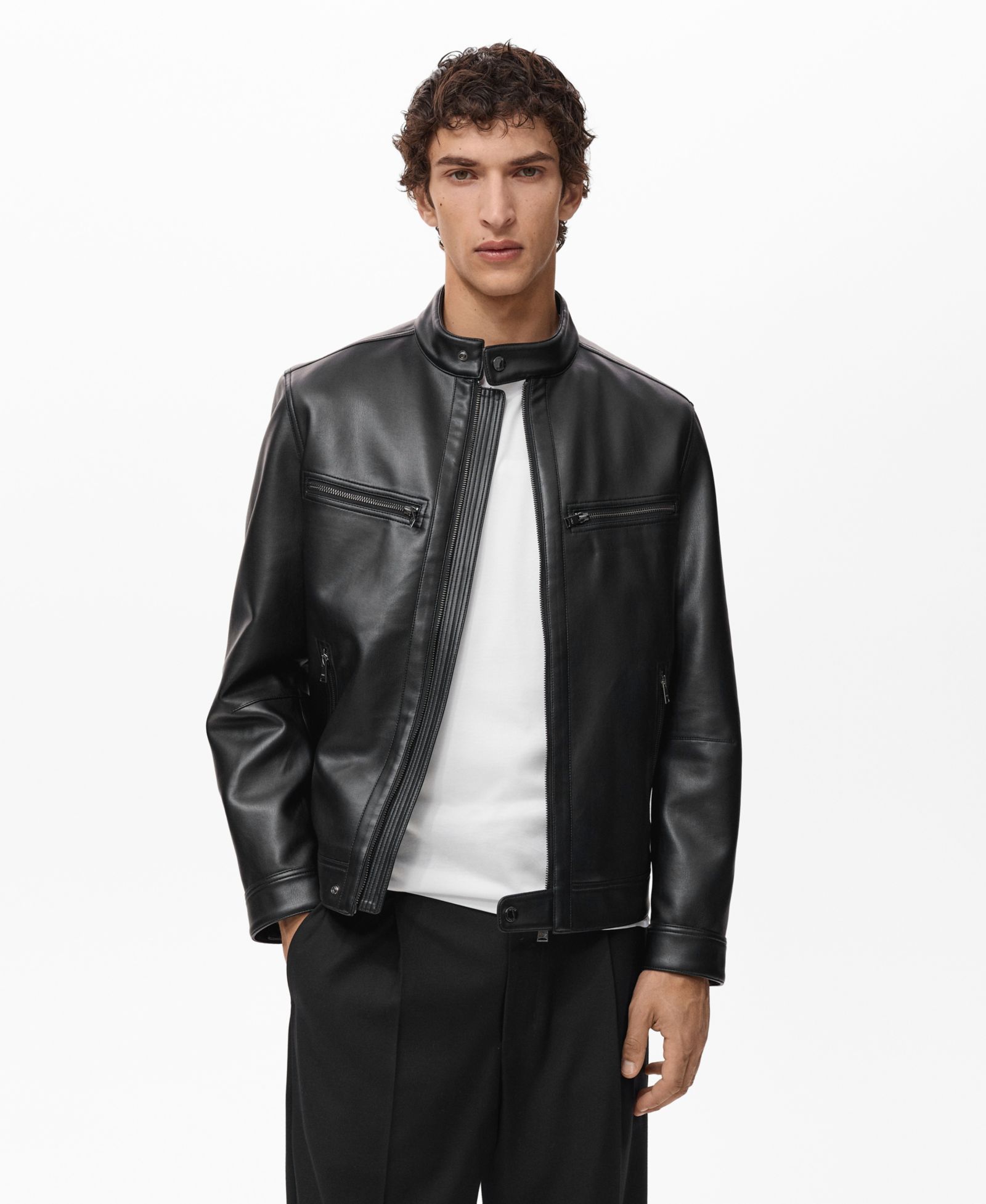 Mango Men's Zip-Up Leather-Effect Jacket