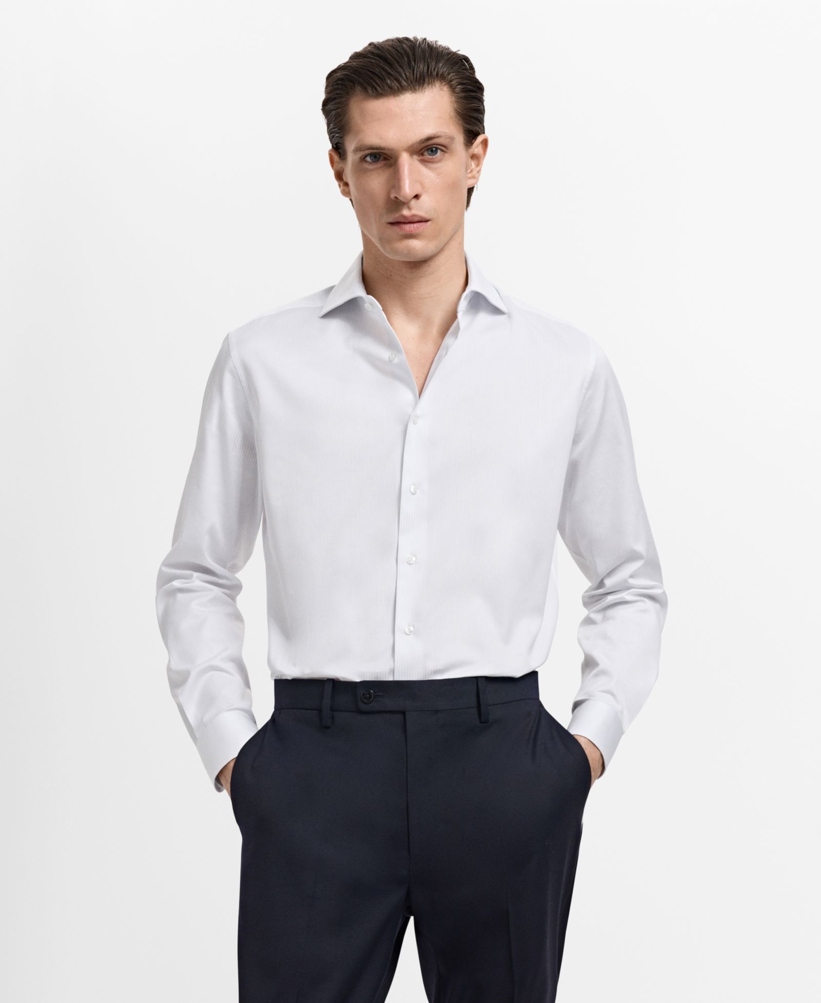 Мужская хлопковая рубашка Mango Slim Fit Striped Dress Shirt