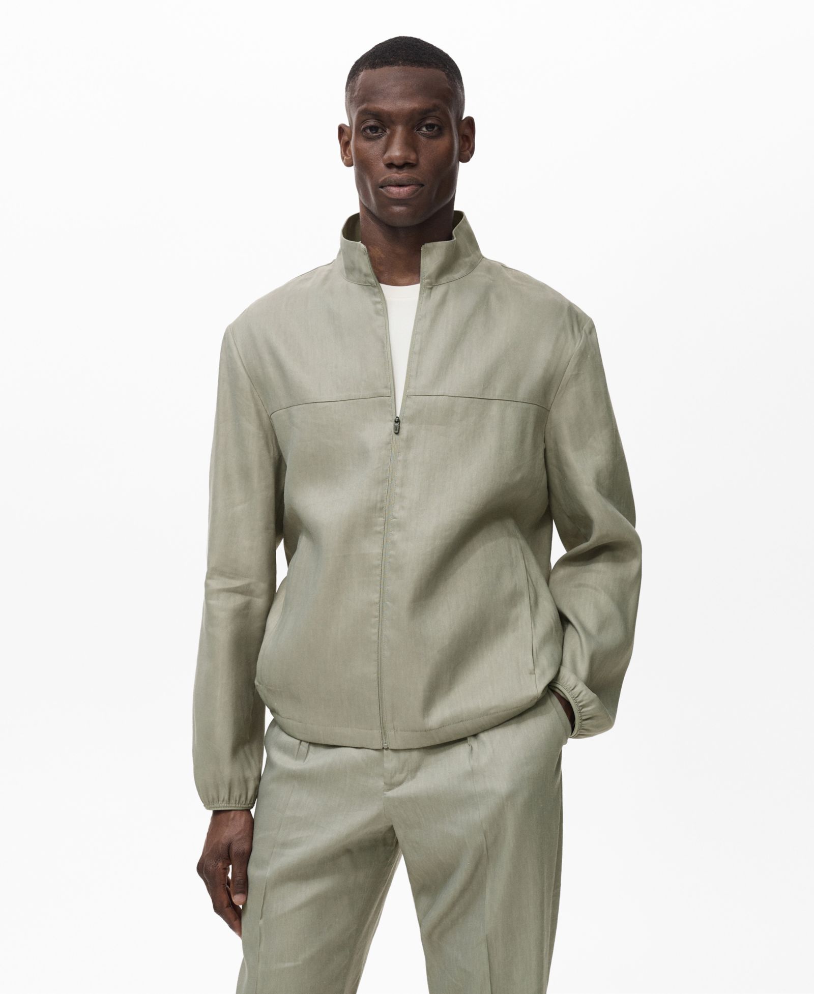 Mango Men's Zipper Linen Jacket