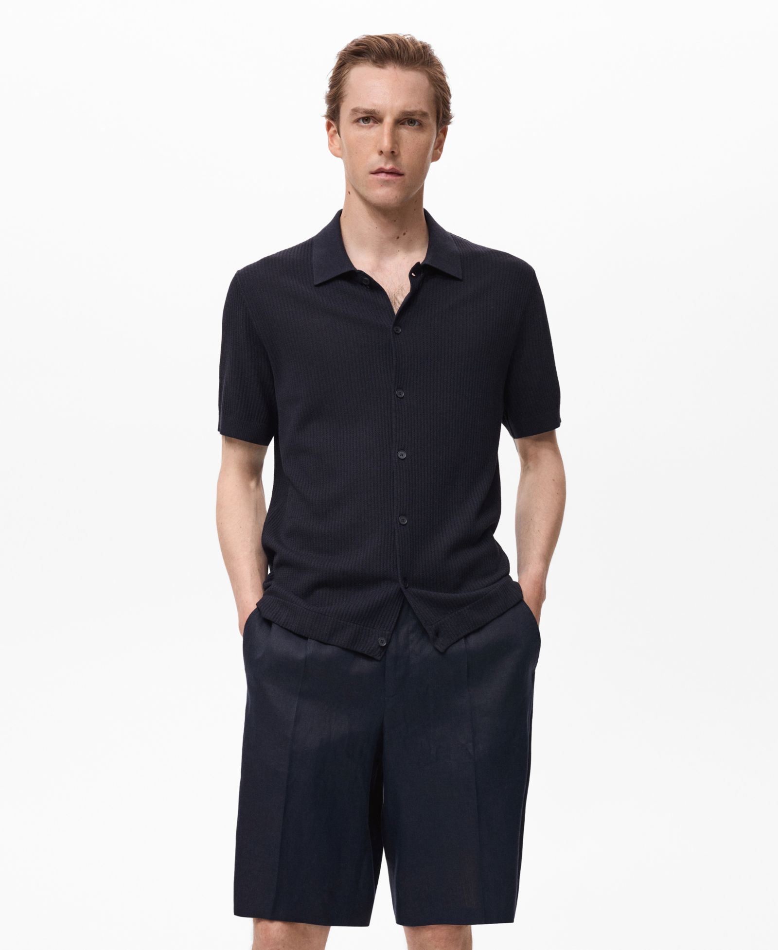 Mango Men's Rib-Knit Shirt