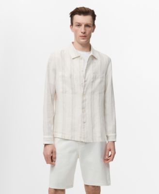 Mango Men's Striped Linen Overshirt
