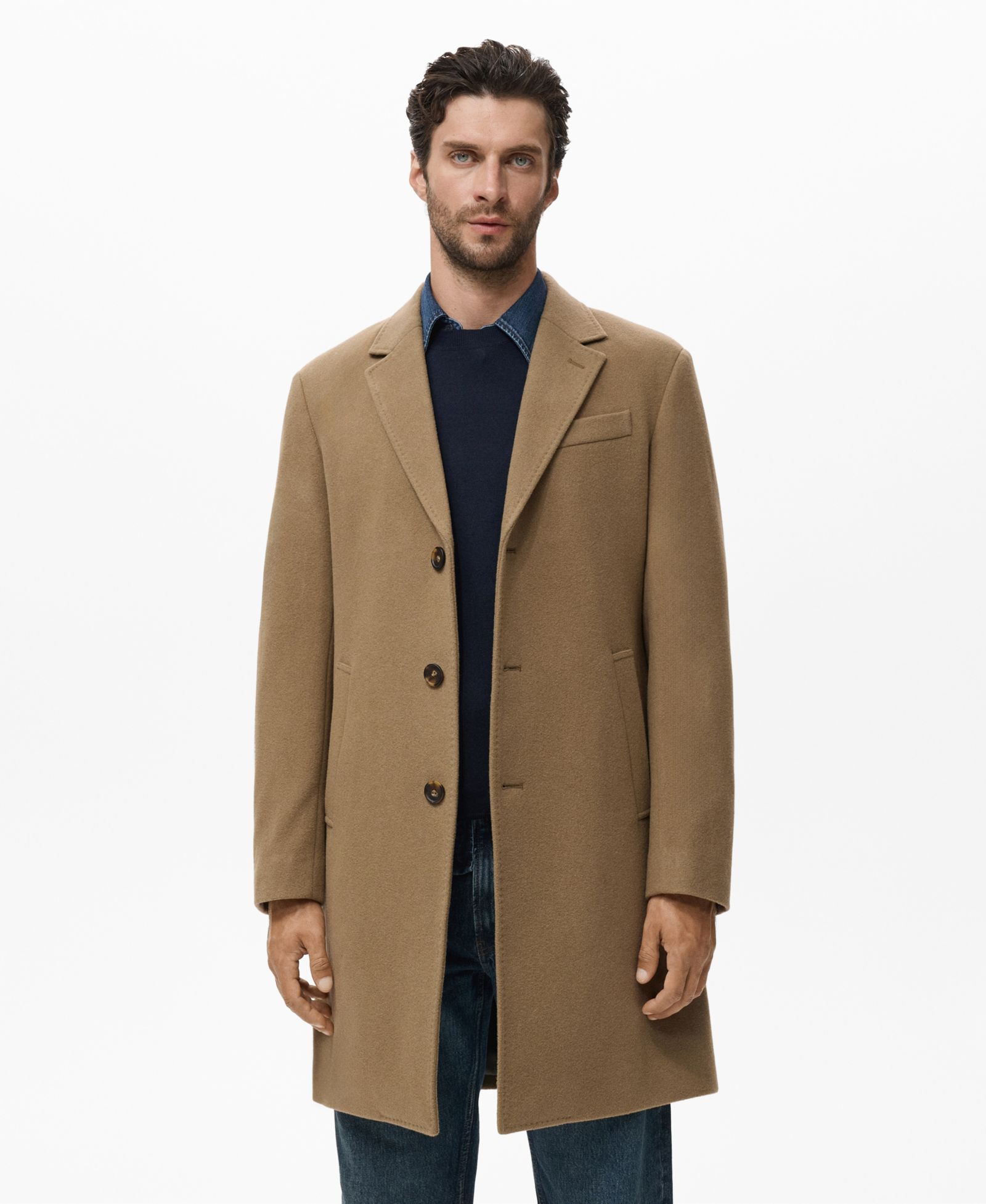 Mango Men's Straight Fit Wool-Blend Overcoat