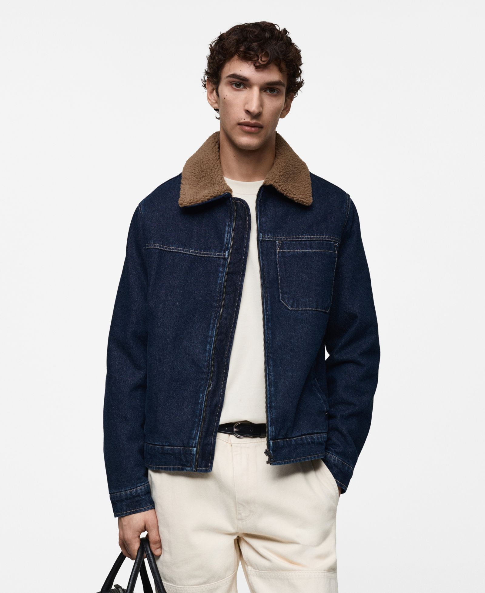 Mango Men's Shearling Lining Denim Jacket