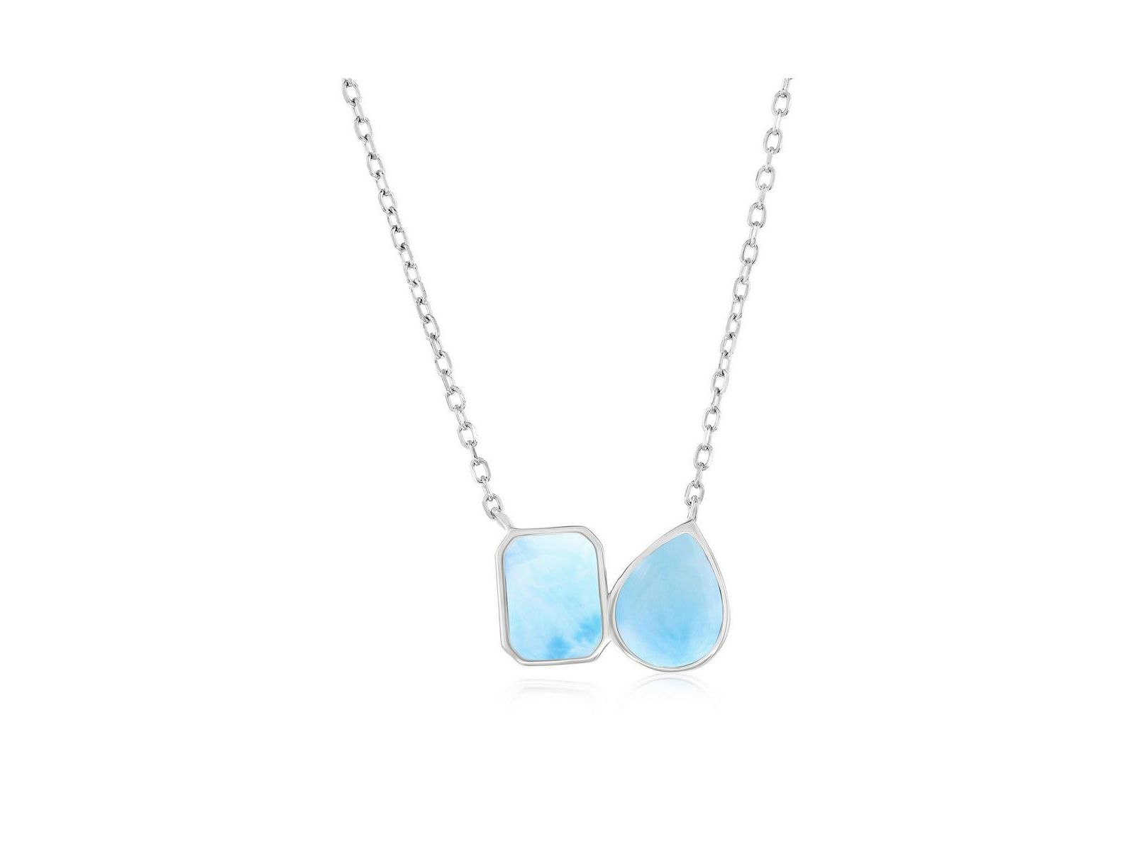 Sterling Rectangle & Pearshaped Larimar Necklace
