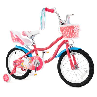 Slickblue 16" Girls Bike with Training Wheels and Doll Seat, Ages 4-7