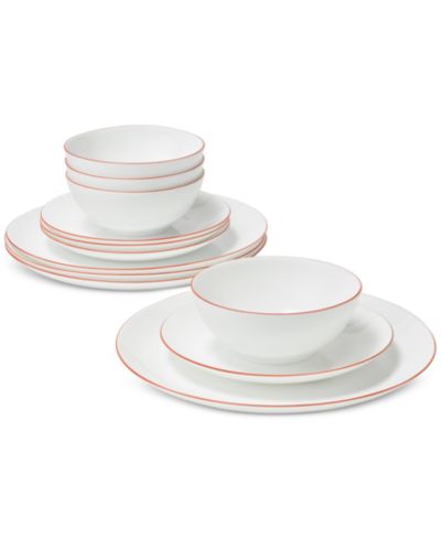 Arch Studio Opal Glass Rust Rim 12 Pc. Dinnerware Set, Service for 4, Macy's Exclusive