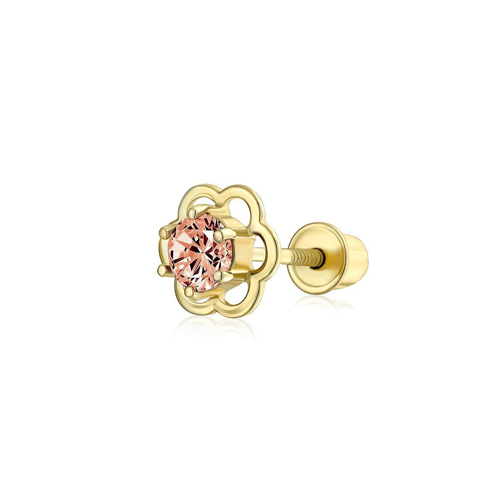 Серьга-гвоздик Bling Jewelry 14K золото с красным фианитом в виде цветка, 1 шт