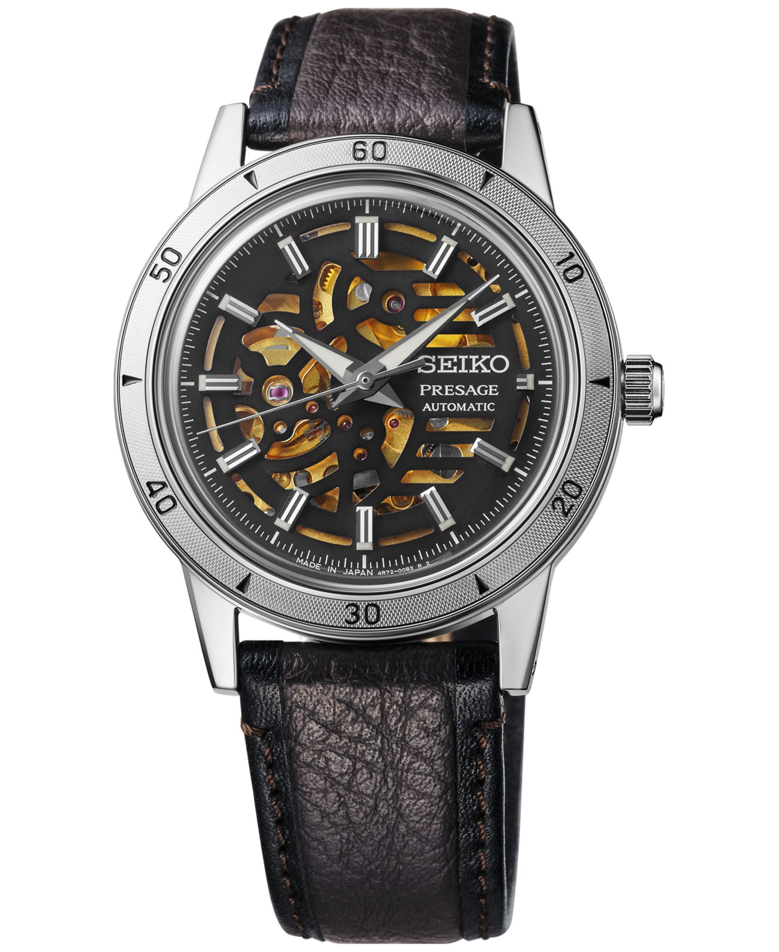 Seiko Men's Automatic Presage Style 60s Brown Leather Strap Watch 40mm
