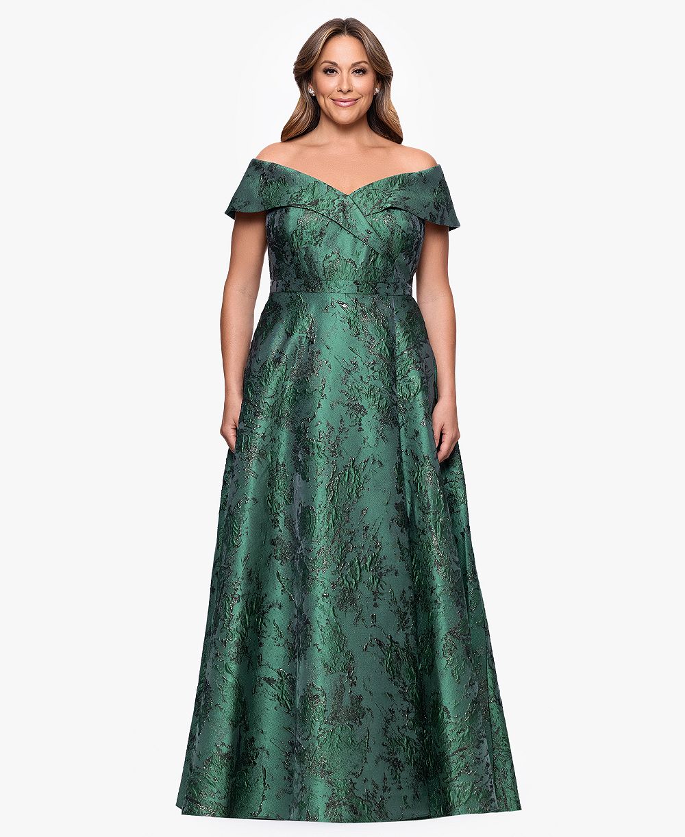 Вечернее платье XSCAPE Plus Metallic Brocade Off-the-Shoulder