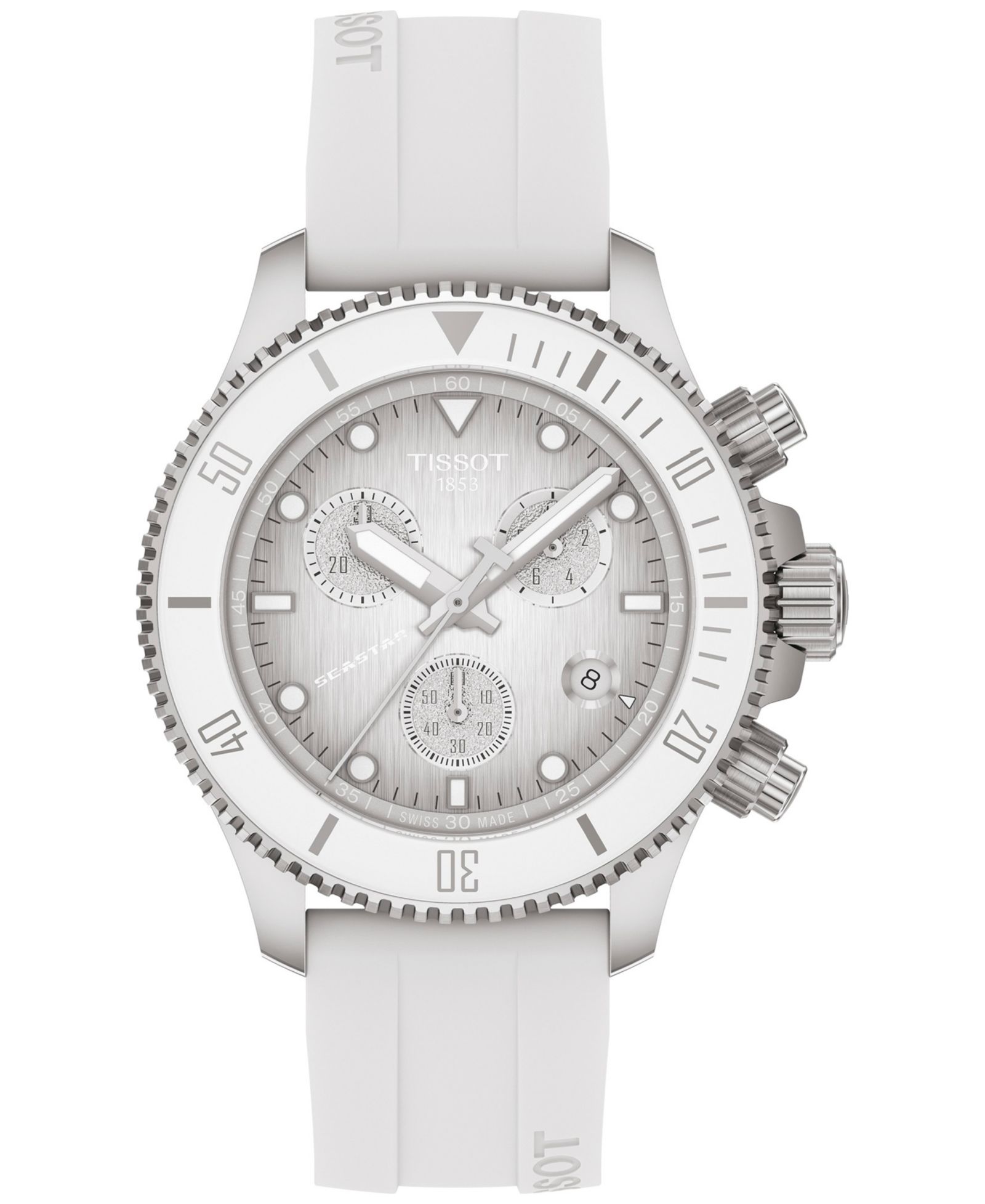 Часы Tissot Men's Swiss Chronograph Seastar 1000 White Rubber Strap 38mm