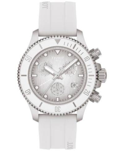 Часы Tissot Men's Swiss Chronograph Seastar 1000 White Rubber Strap 38mm