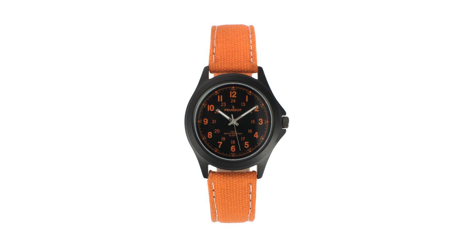 Peugeot Men's 40mm Military Dial Sport Orange Canvas Strap Watch