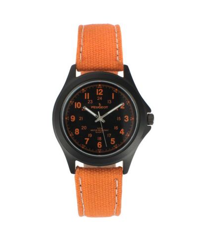 Peugeot Men's 40mm Military Dial Sport Orange Canvas Strap Watch