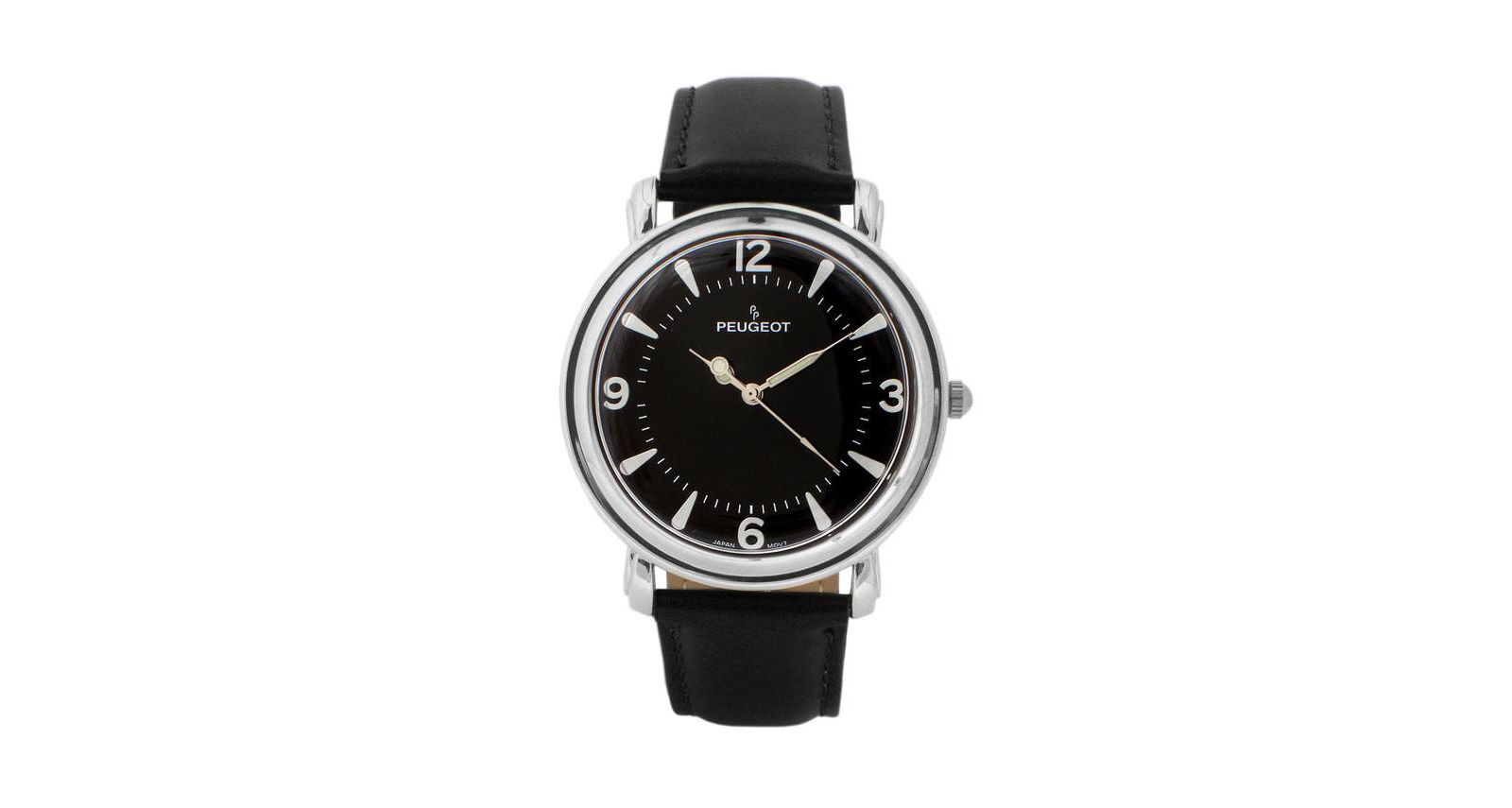 Мужские часы Peugeot 38mm Black Dial Retro Design с ремешком из телячьей кожи
