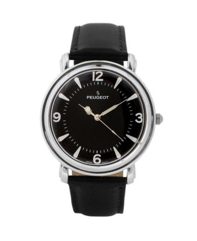 Мужские часы Peugeot 38mm Black Dial Retro Design с ремешком из телячьей кожи