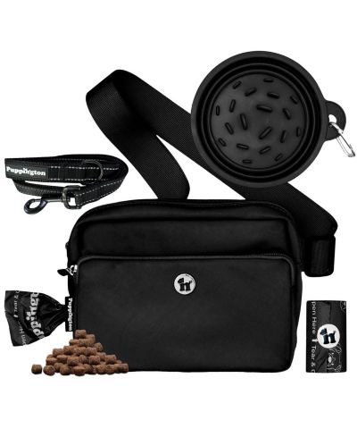3-in-1 Dog Walk Bag, Travel Bowl, & Reflective Leash with Matching Planet-Safe Dog Poop Bags