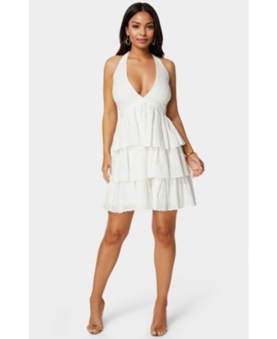 Bebe Women's Tiered Eyelet Halter Dress