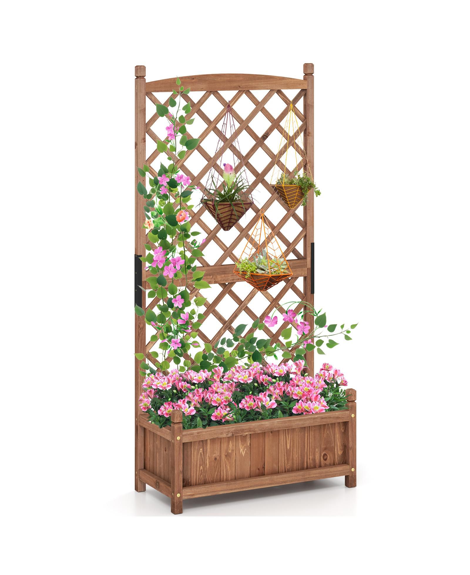 Slickblue 60 Inch Tall Raised Garden Bed with Diamond Trellis