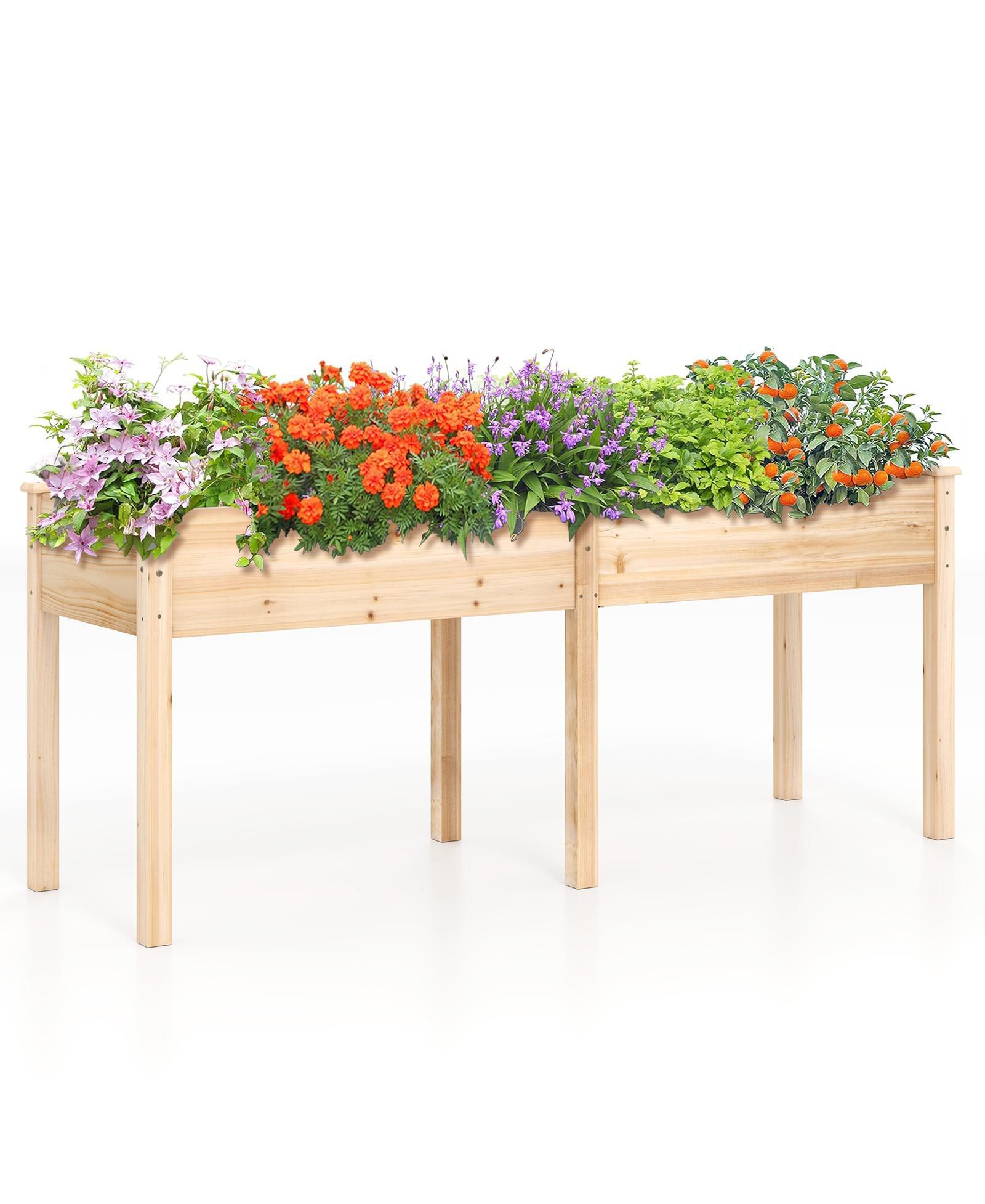Slickblue Outdoor Raised Garden Bed with Divider Panel and Drainage Holes