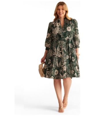 ESTELLE Women's Sea Lily Collared Zip-Front Mini Shirt Dress