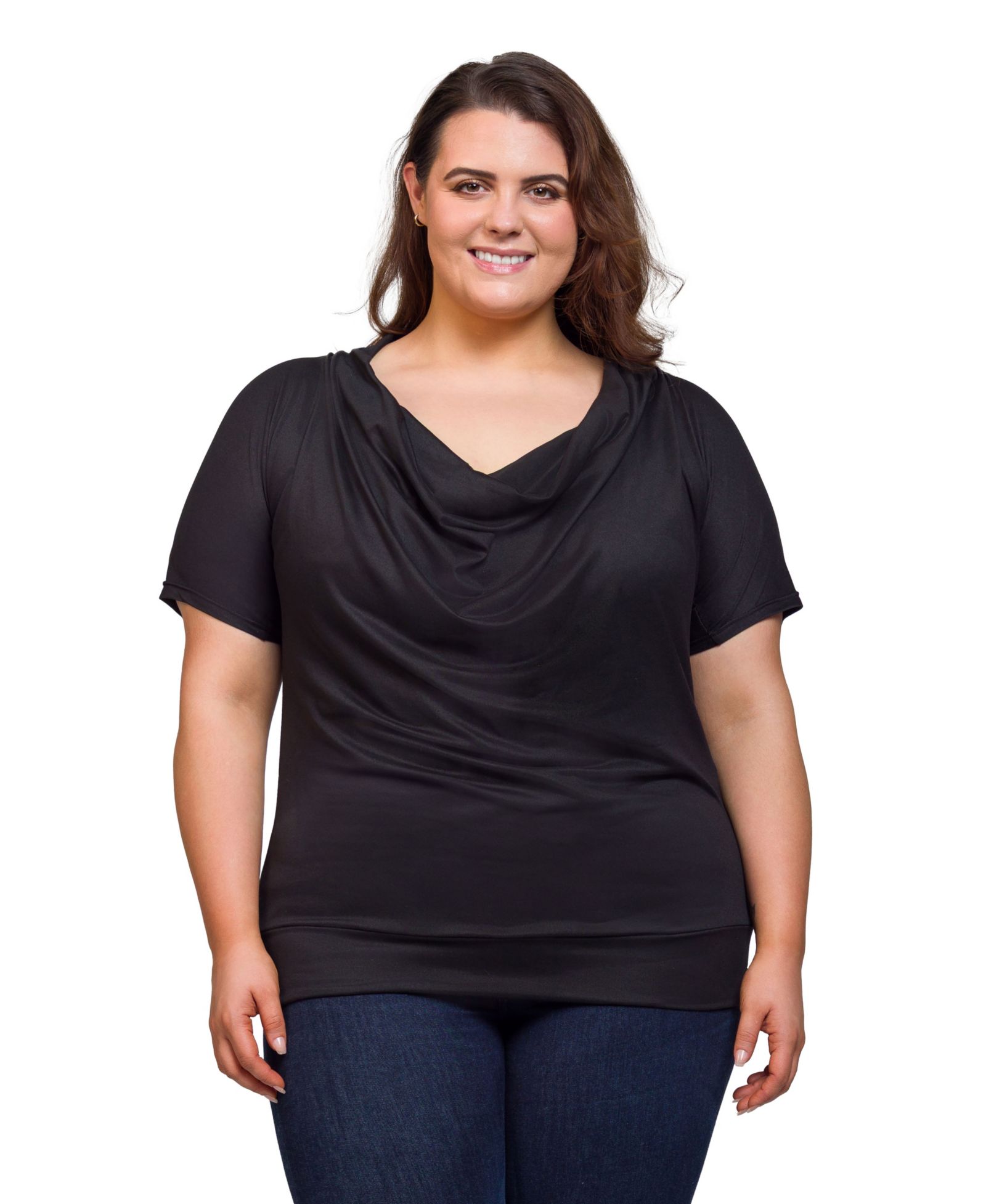 24seven Comfort Apparel Plus Size Cowl Neck Short Sleeve Top