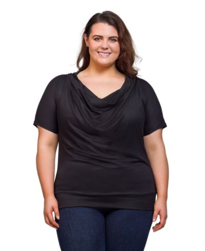 24seven Comfort Apparel Plus Size Cowl Neck Short Sleeve Top