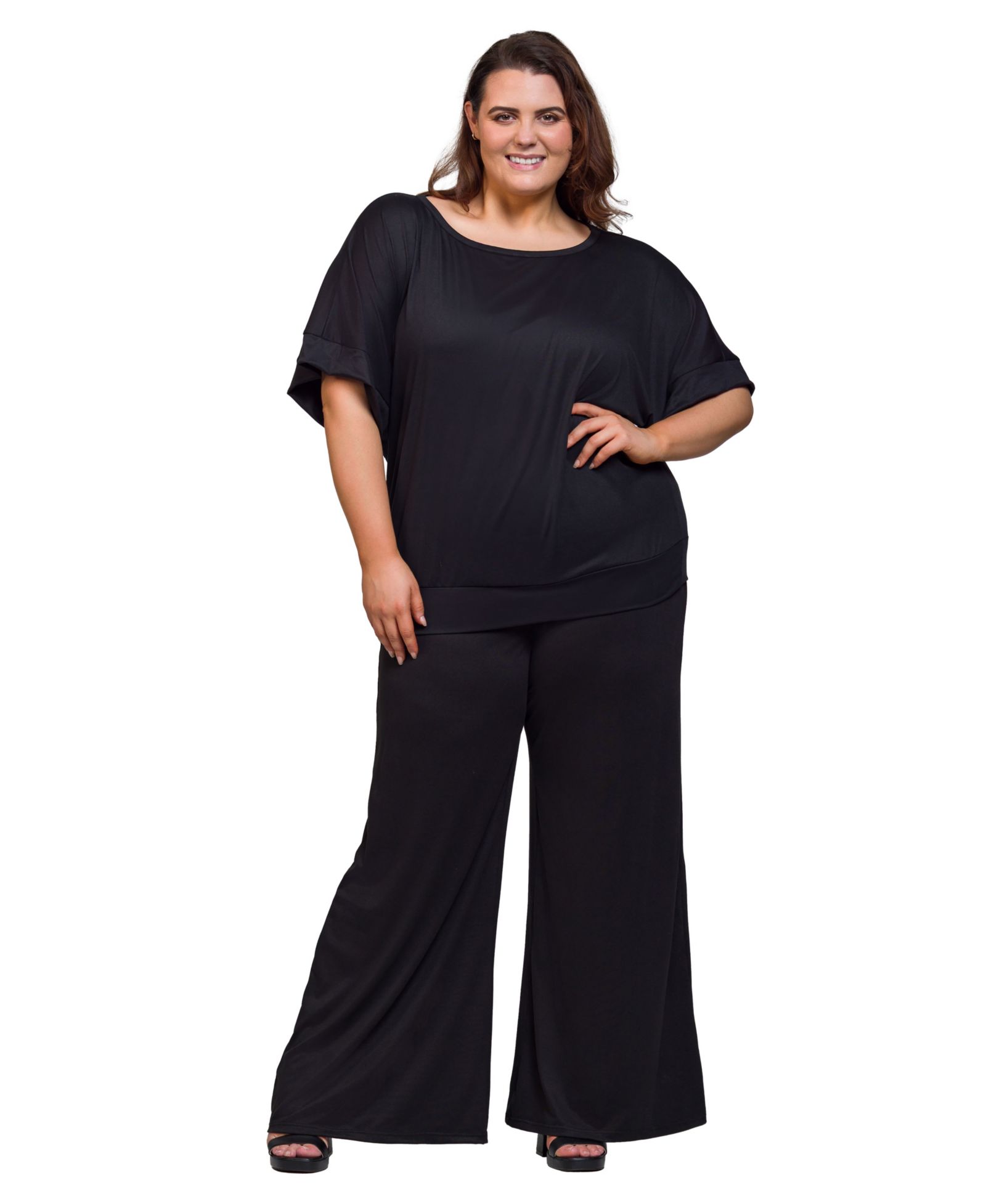Комплект 24seven Comfort Apparel Plus Size Boat Neck Top and Wide Leg Pants