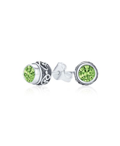 Bling Jewelry Серьги-гвоздики в балийском стиле с зеленой малахитом и CZ, окисленное серебро .925