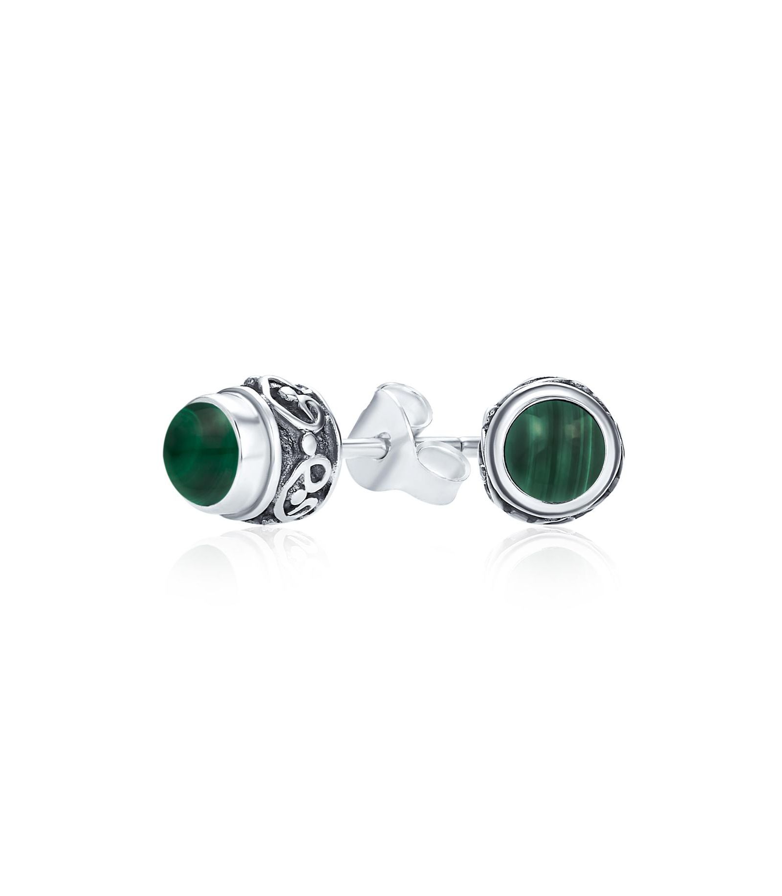 Bling Jewelry Bali Style Green Malachite CZ Stud Earrings Oxidized .925 Sterling Silver