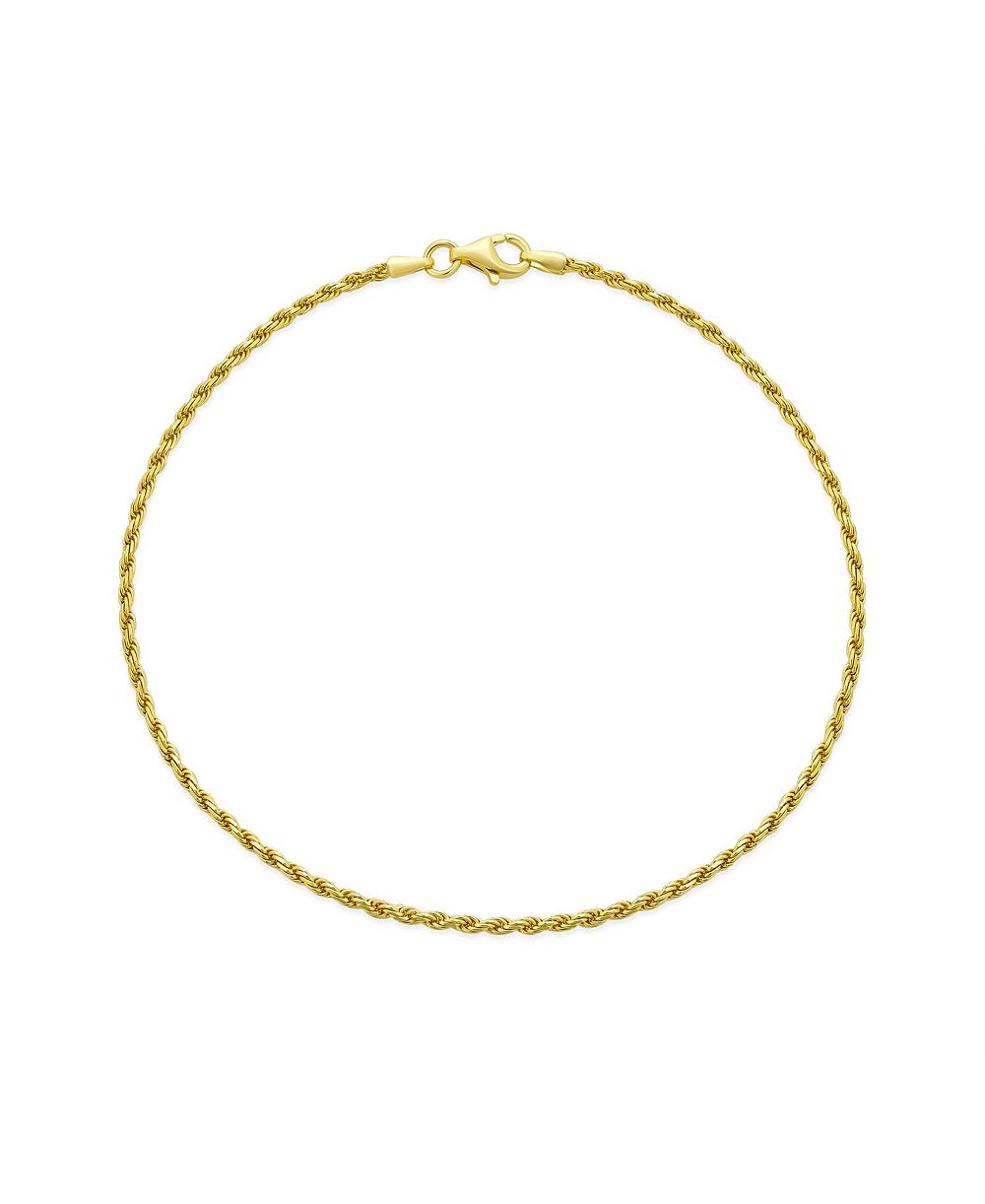 Bling Jewelry Strong Cable Rope Chain Anklet Strand Ankle Bracelet Yellow Gold Plated .925 Sterling Silver