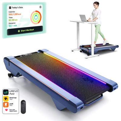 UREVO CyberPad for Home, 14% Max Incline Underdesk Walking Pad, Extended Walking Surface, Quiet Brushless Motor, App Controlled, LED Lighting