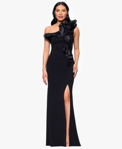 Женское длинное платье Betsy & Adam Scuba Crepe Organza-Ruffle