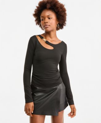 GUESS Women's Long Sleeve Eleanor Buckle Top
