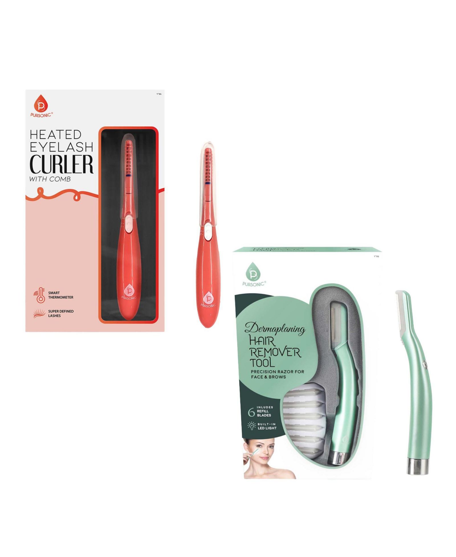 Набор Pursonic Beauty Duo – Heated Eyelash Curler with Comb + Precision Dermaplaning Tool