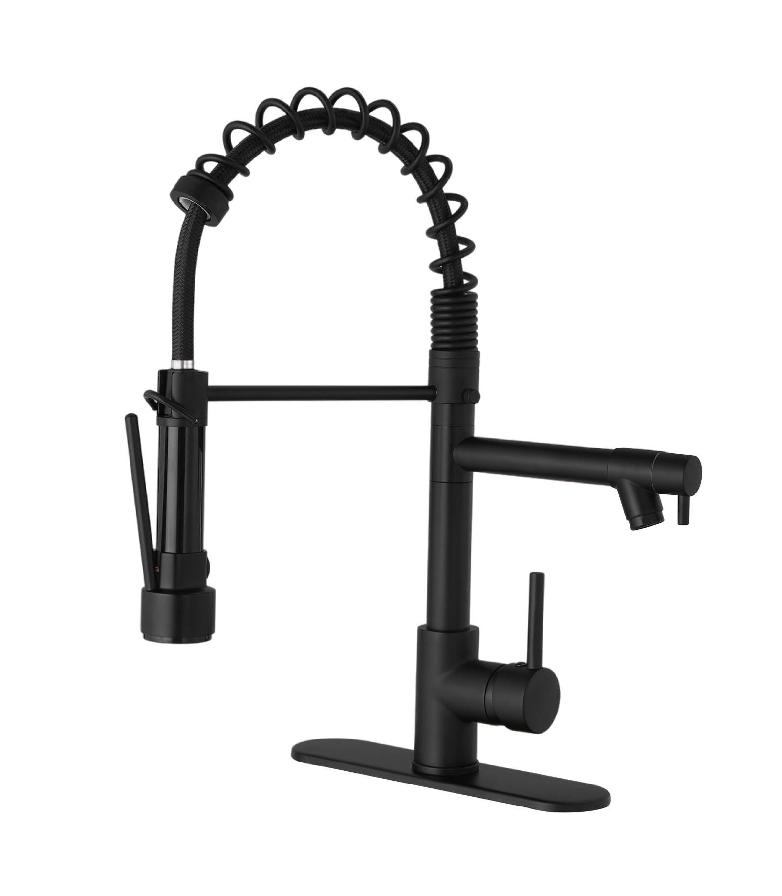 Greenspring Contemporary Single Handle Pull-Down Spring Faucet with Sprayer and Deck Plate Commercial Kitchen Faucet