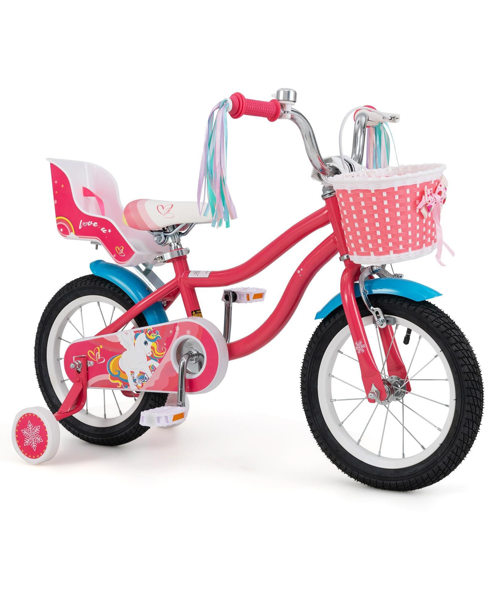 Детский велосипед 14 Inch для детей 3-8 лет с сиденьем для куклы и дополнительными колесами