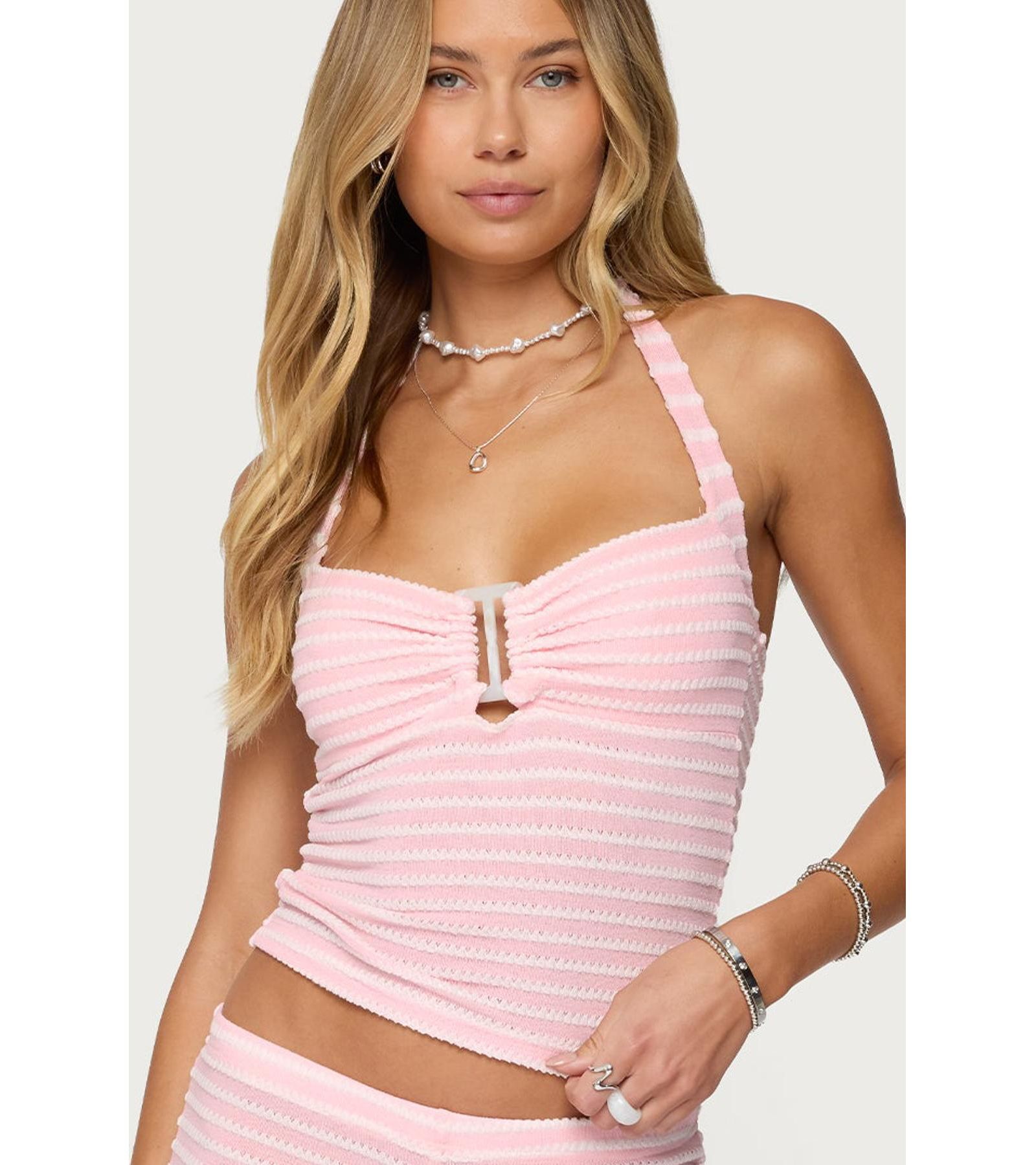 Edikted Women's Lovina Textured Striped Halter Top
