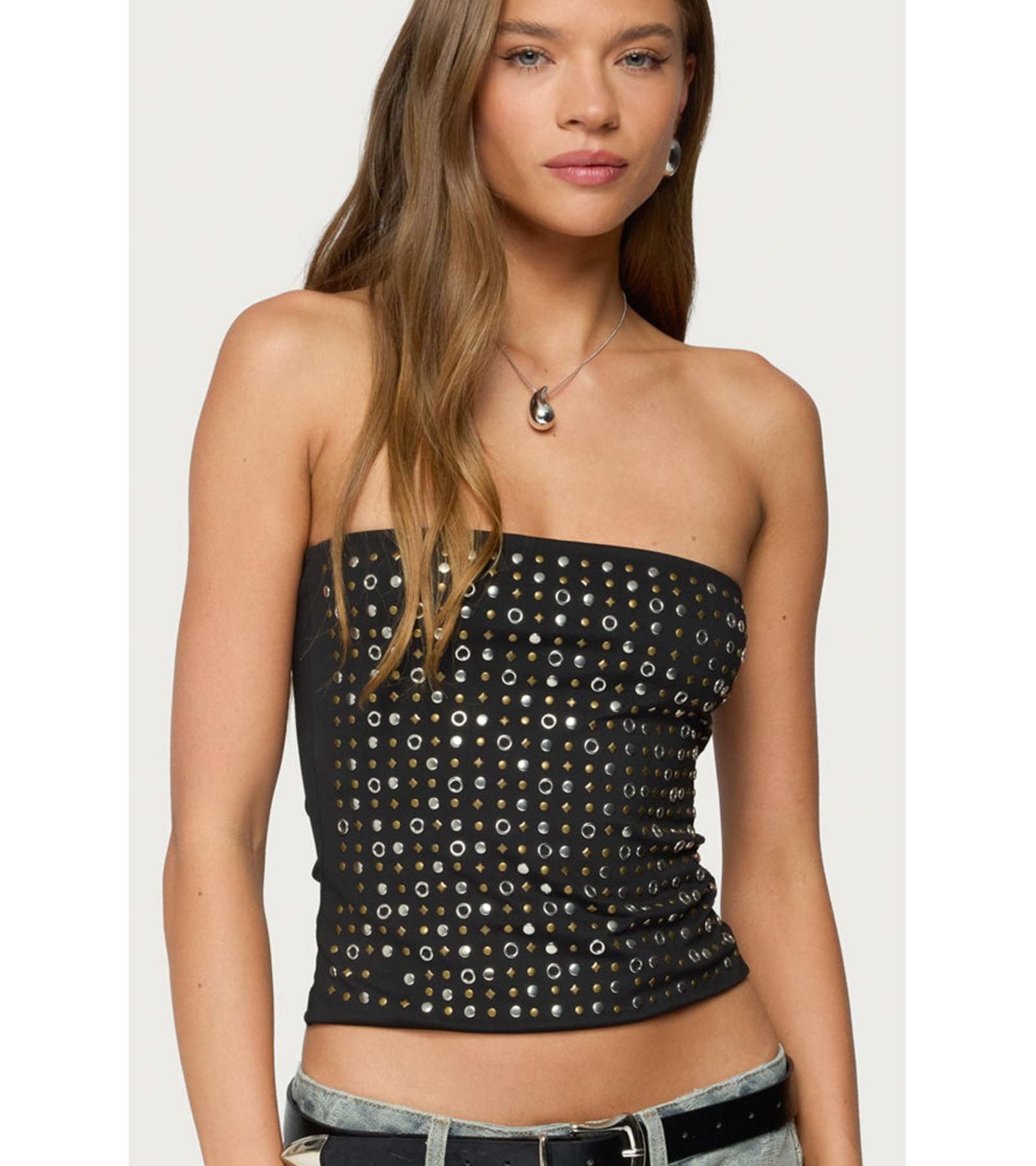 Женский топ Edikted Blanco Studded Grommet Tube