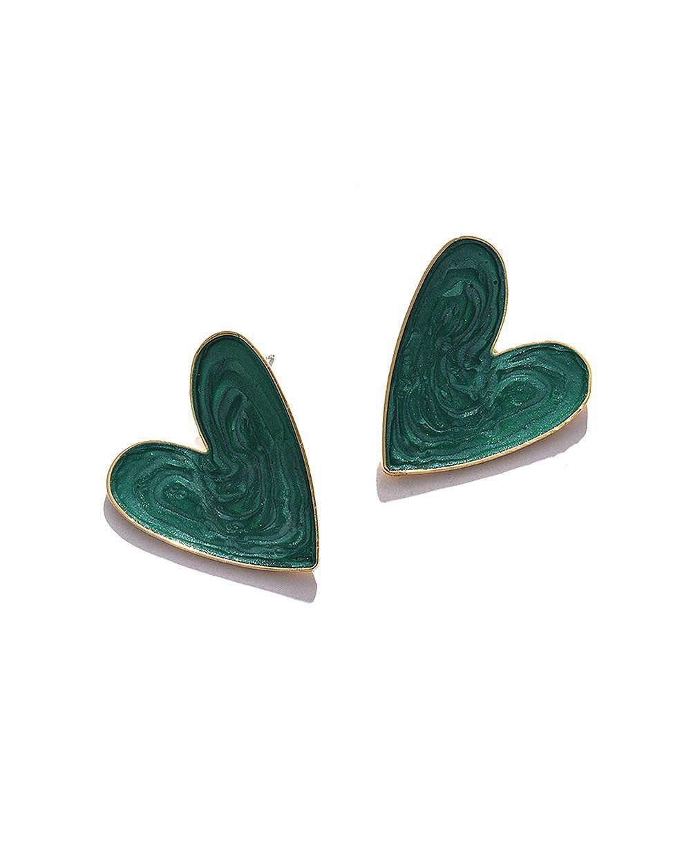 Серьги-гвоздики SOHI Green Enamel Heart Женские