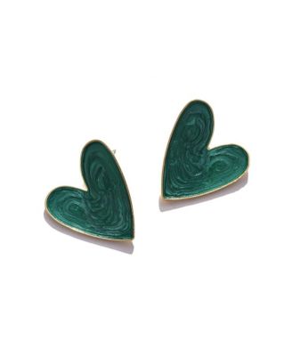 SOHI Women's Green Enamel Heart Stud Earrings