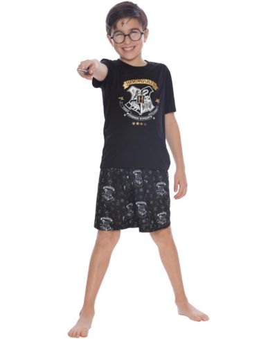 Harry Potter Boys' Hogwarts Crest Wizard 2-Piece Kids' Pajama Short Set