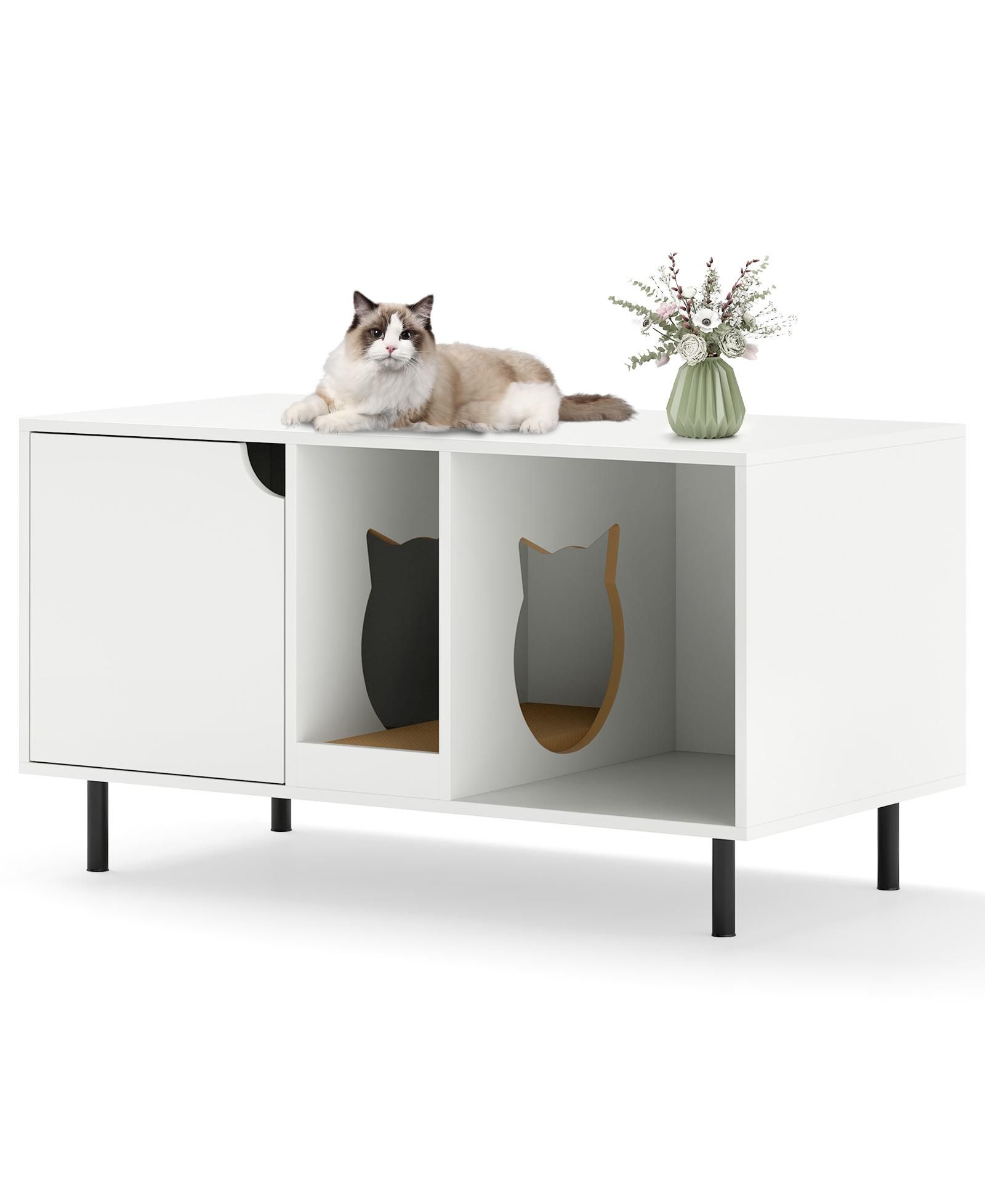 Hidden Cat Litter Box Furniture Enclosure for 2 Cats, Stylish Pet Washroom
