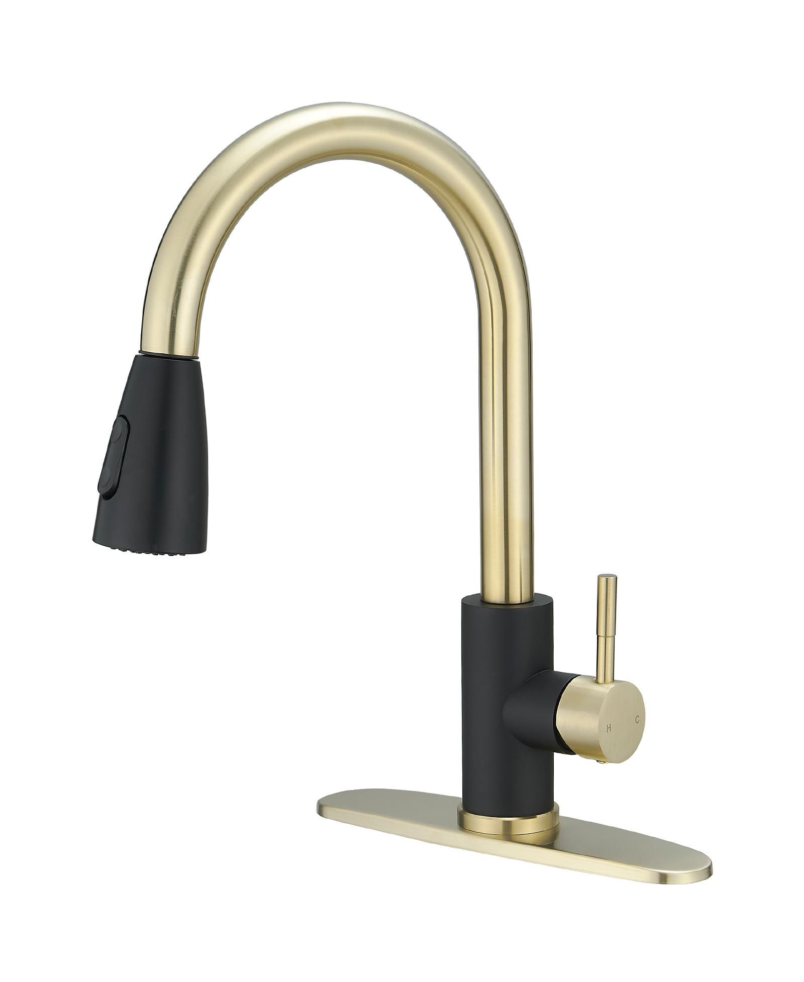 Greenspring Single-Handle Pull-Out Sprayer Kitchen Faucet with Supply Lines in Matte Black and Brushed Nickel