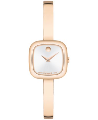 Movado Women's Museum Cushion Swiss Quartz Rose PVD Bangle Watch, 21.50mm