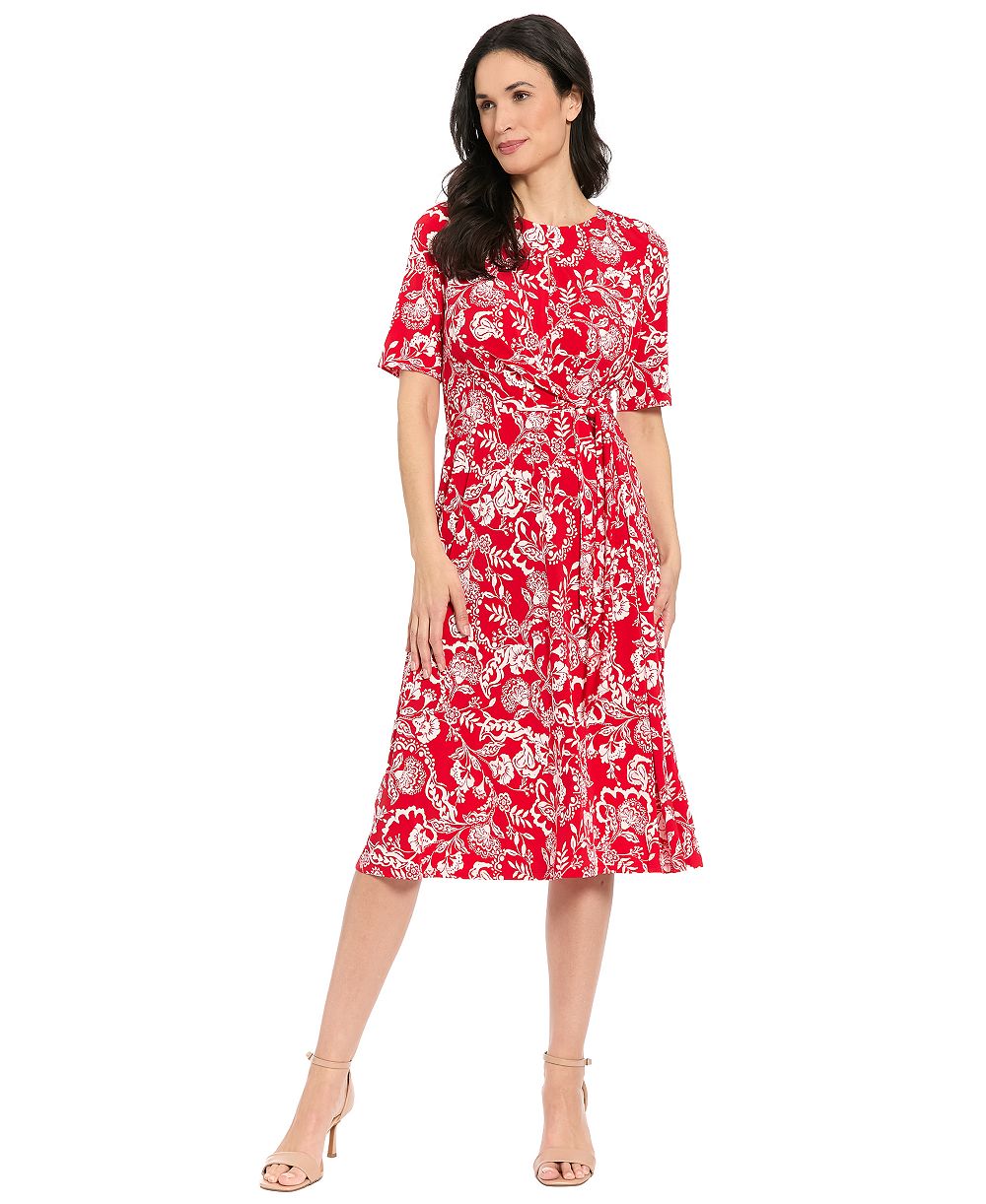 London Times Petites Jersey Printed Midi Dress