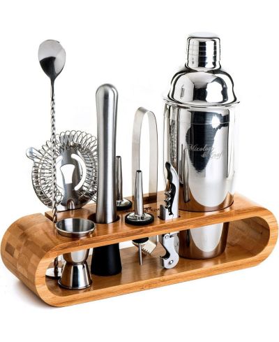 Bartender Kit 10-Piece Bar Tool Set with Bamboo Stand