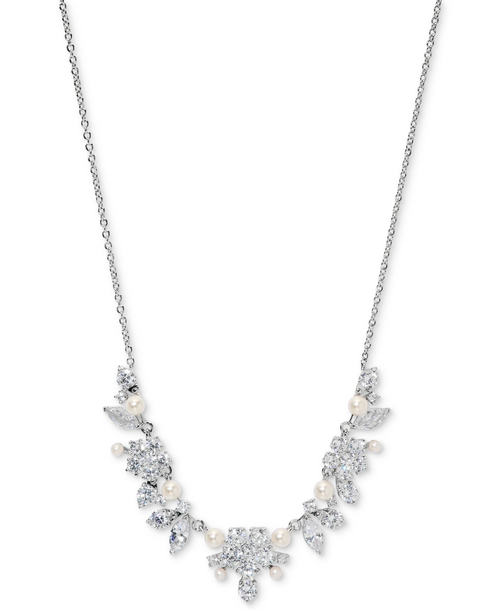 Eliot Danori Cubic Zirconia & Imitation Pearl Cluster Statement Necklace, 16" + 2" extender, Exclusively at Macy's