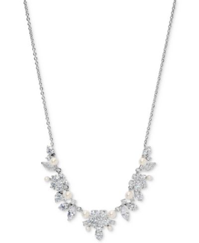 Eliot Danori Cubic Zirconia & Imitation Pearl Cluster Statement Necklace, 16" + 2" extender, Exclusively at Macy's