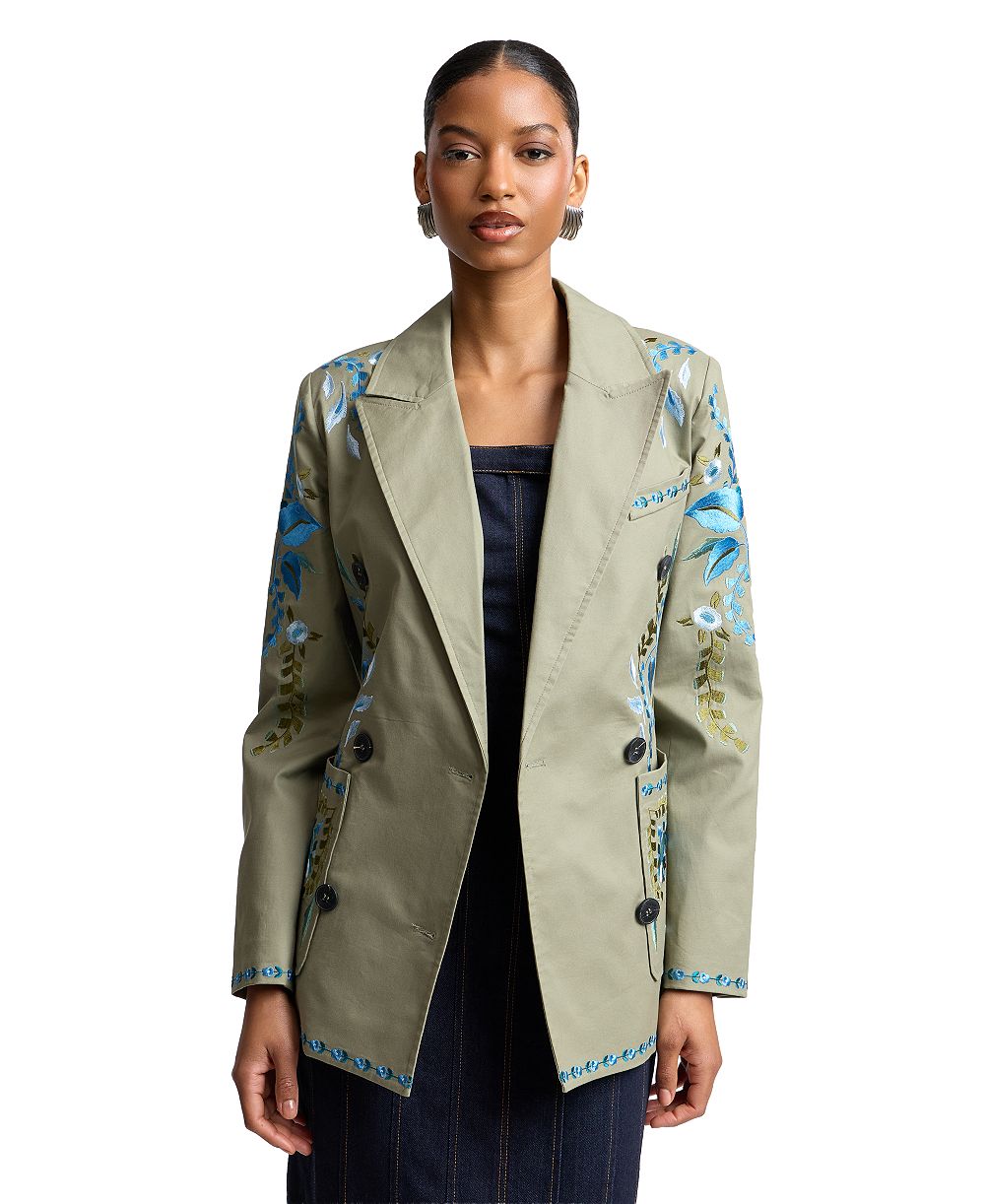 Avec Les Filles Women's Embroidered Double-Breasted Blazer